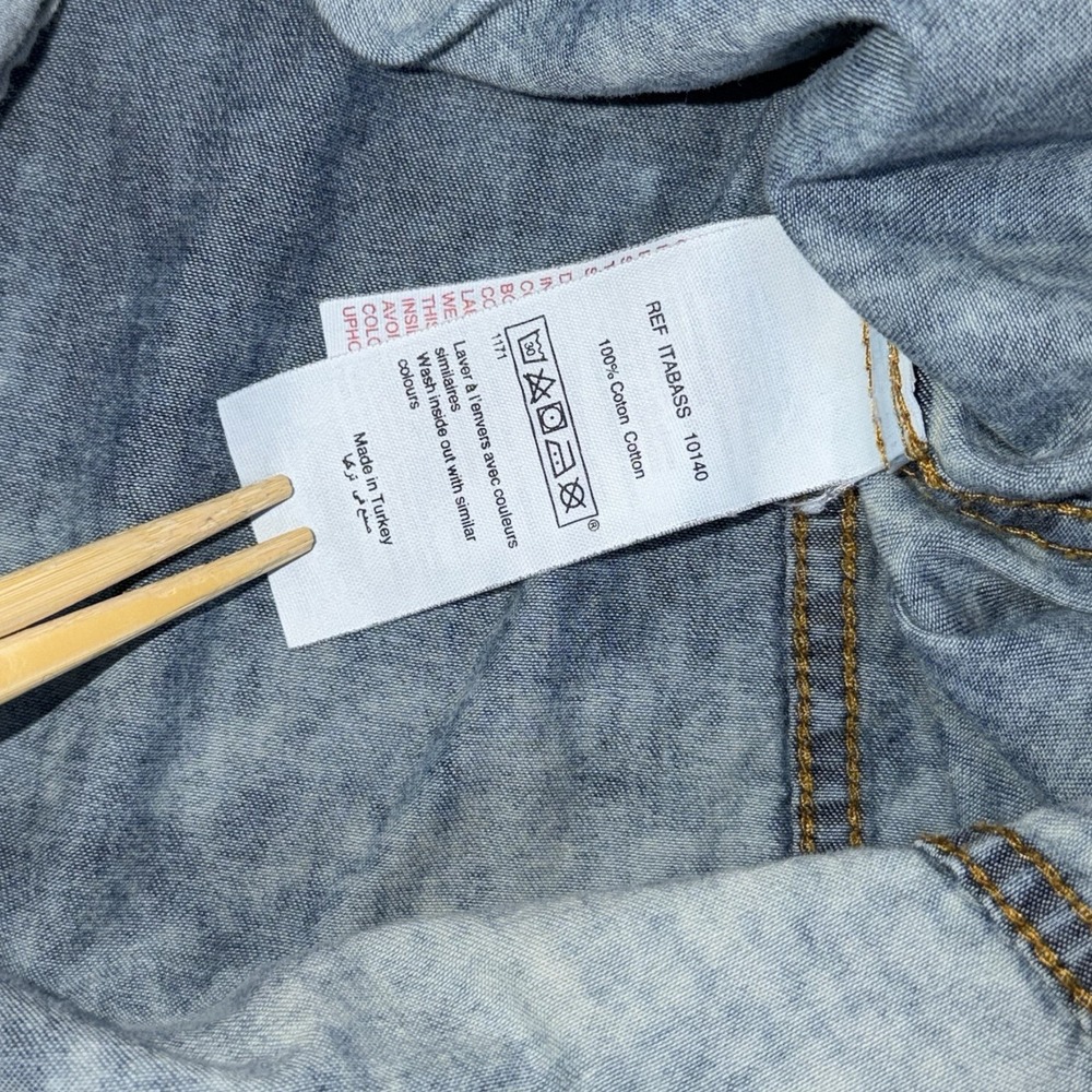 Celio Short-Sleeve Acid-Wash Denim Button-Down Shirt Mens XL Single Chest Pocket - Picture 8 of 11